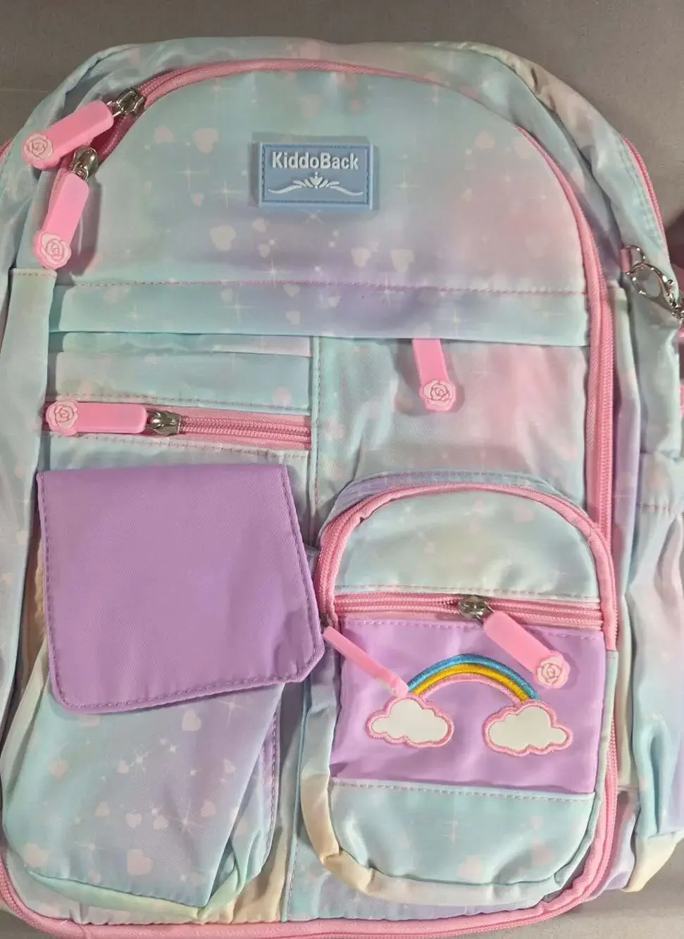 KiddoBack Girls Pastel Rainbow Hearts School Backpack.